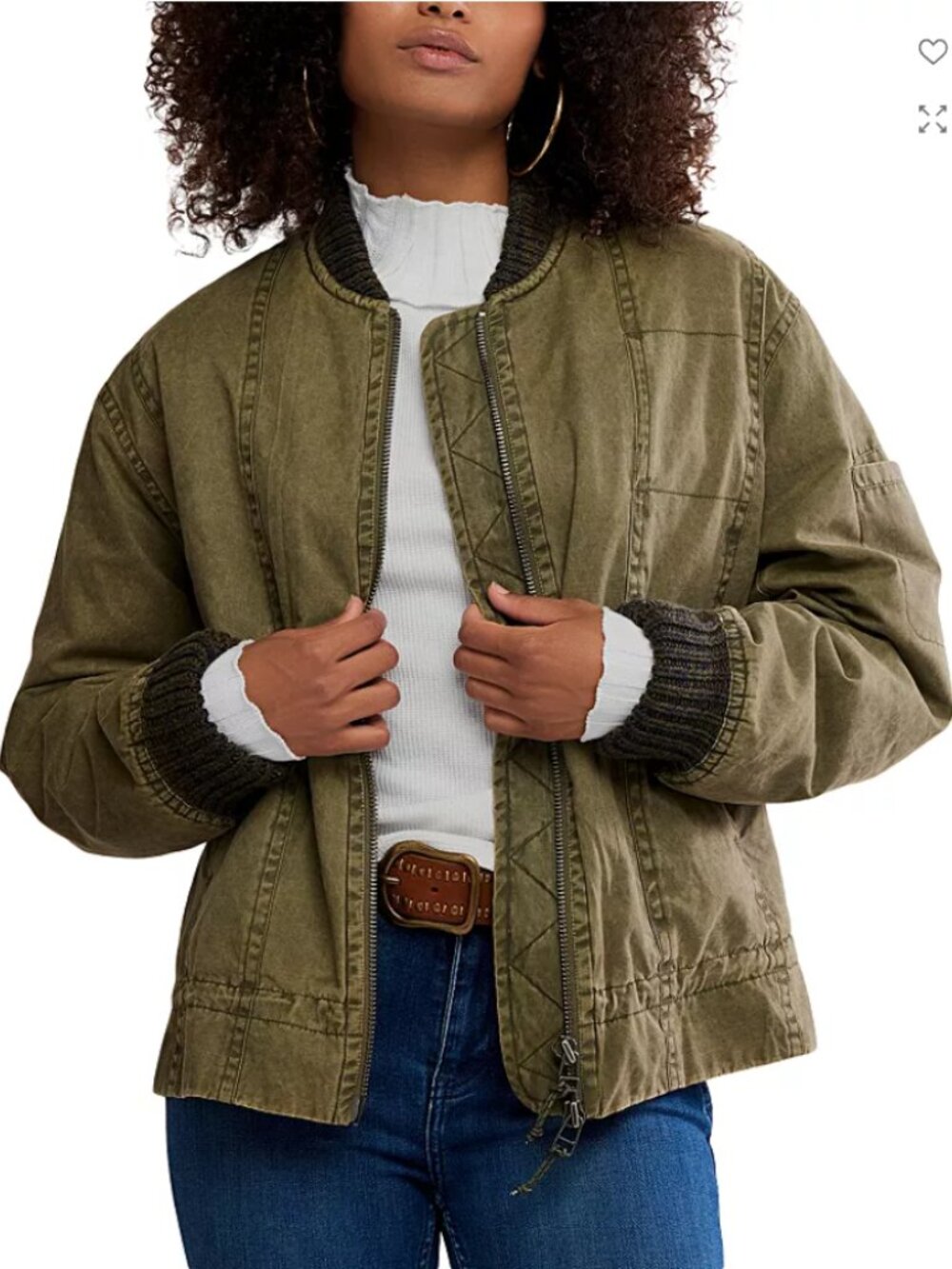 NWT Free People Women's XL Olive Jax Bomber Oversized Jacket Two‑Way Zip Pockets - Picture 1 of 14